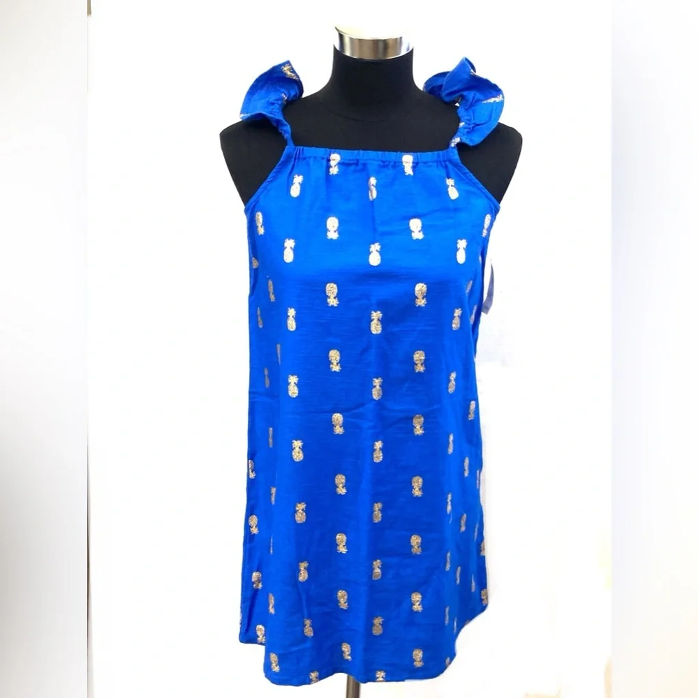 Old Navy Youth Girls Royal Blue/Gold Pineapple A-Line Dress NWT